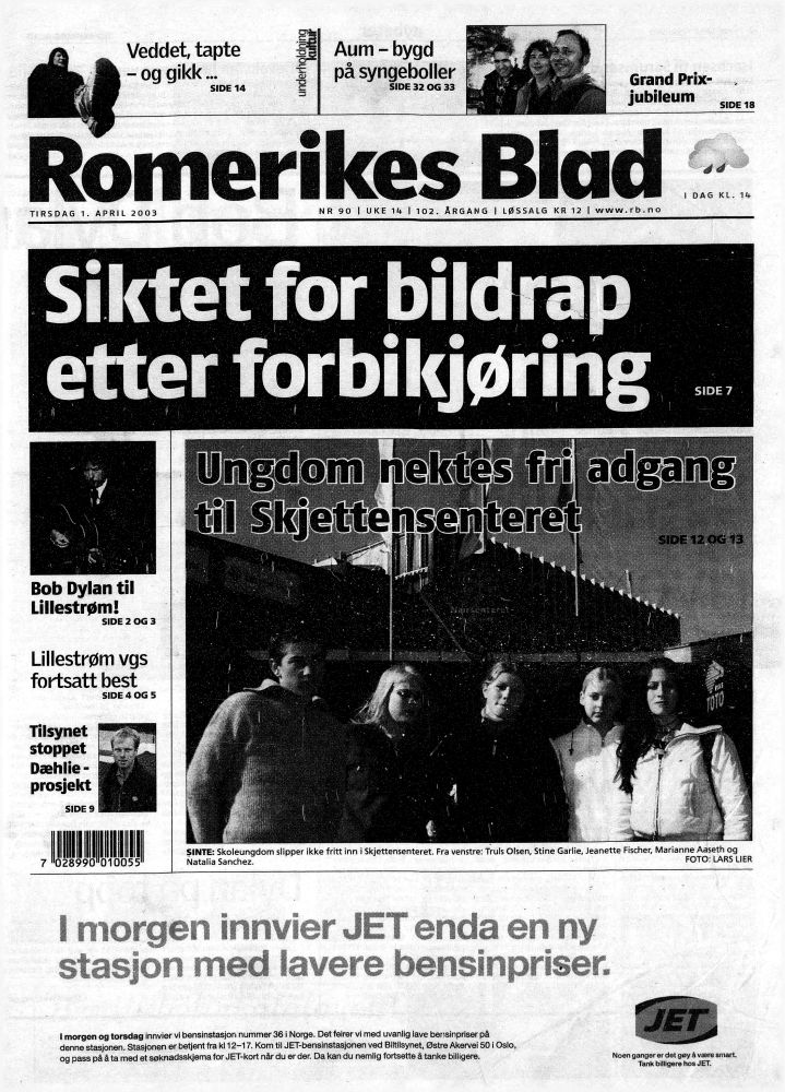 ROMERIKES BLAD Bob Dylan front cover