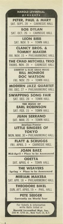 Bob Dylan 26 October 1963, Carnegie Hall handbill