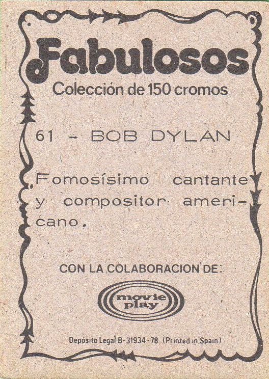 bob dylan spain 1978 trading card