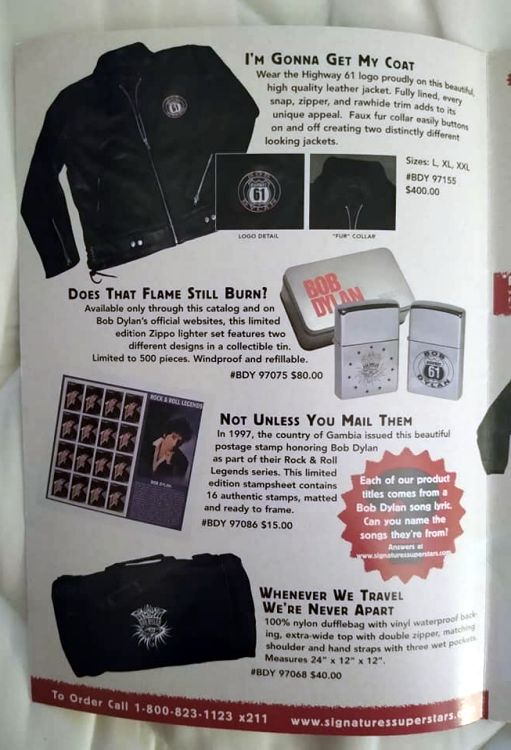 bob dylan official merchandising sales catalogue 1999-1