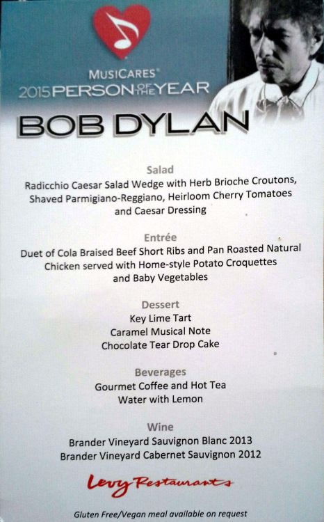 bob dylan musicares person of the year 2015 menu