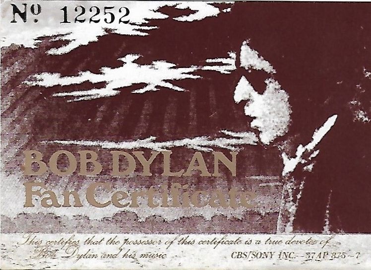 bob dylan fan certificate