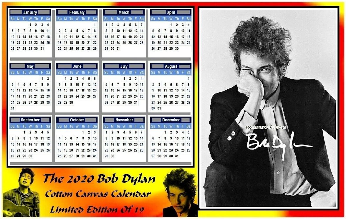 bob dylan 2020 cotton canvas calendar 4