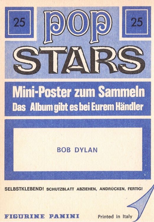 bob dylan panini pop stars 25 trading card