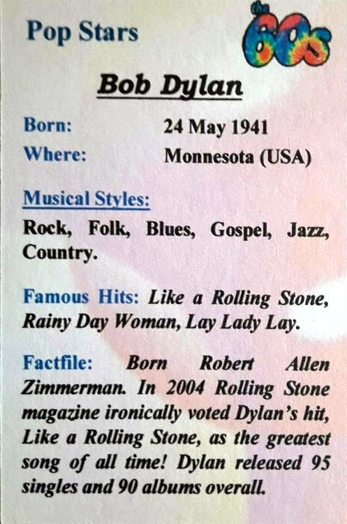 bob dylan card pop stars