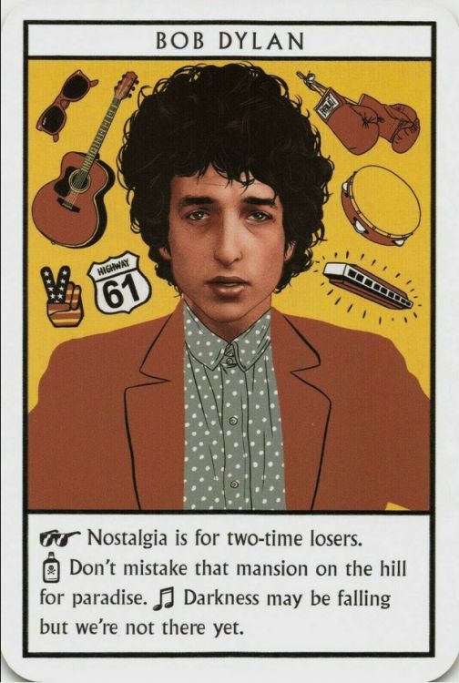 bob dylan playing card with oracle words