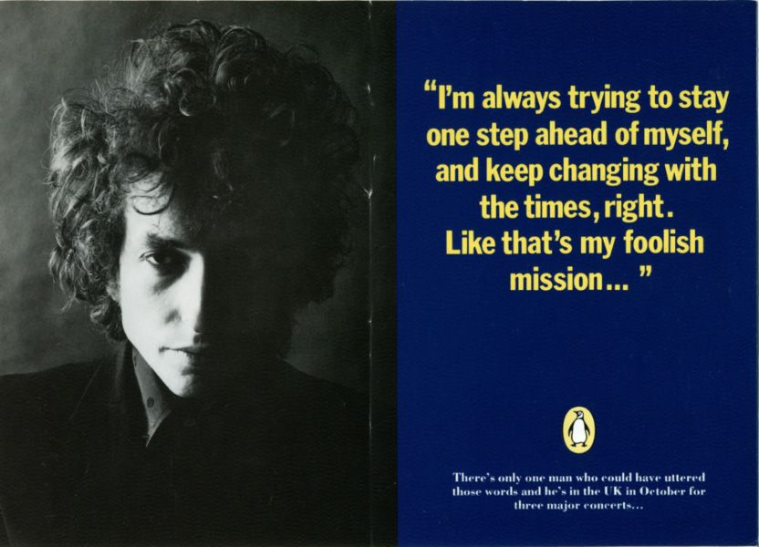 bob dylan penguin flyer for the book no direction home 1987