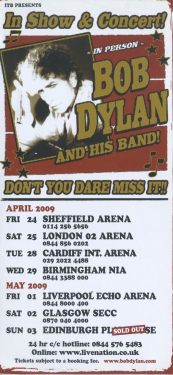 bob dylan uk tour 2009 flyer