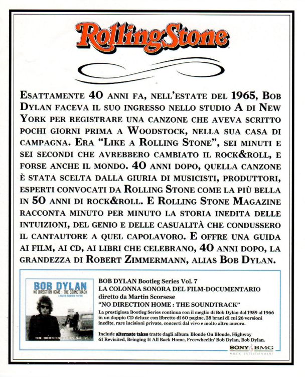 rolling stone magazine italy November 2005 Bob Dylan front cover