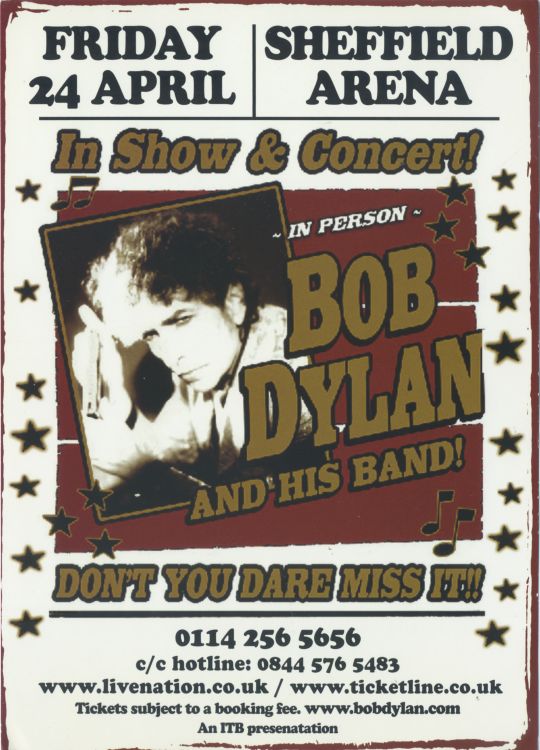 bob dylan san sheffield 2009 flyer