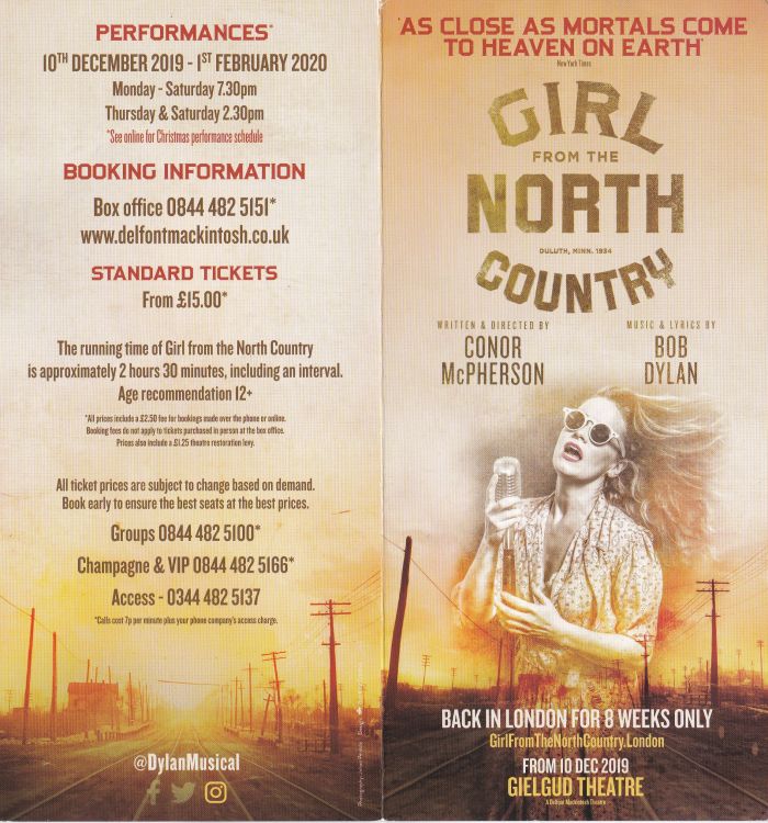 Bob Dylan theater Girl From The North Country flyer front back