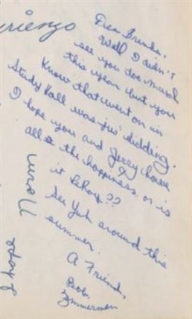 bob dylan hematite hibbing high school yearbook 1958 letter to branda
