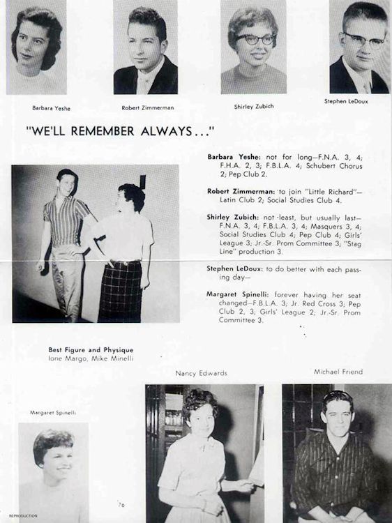 bob dylan hematite hibbing high school yearbook 1959 dedicace