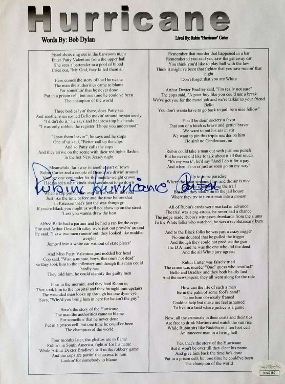 Hurrican autograpged lyrics