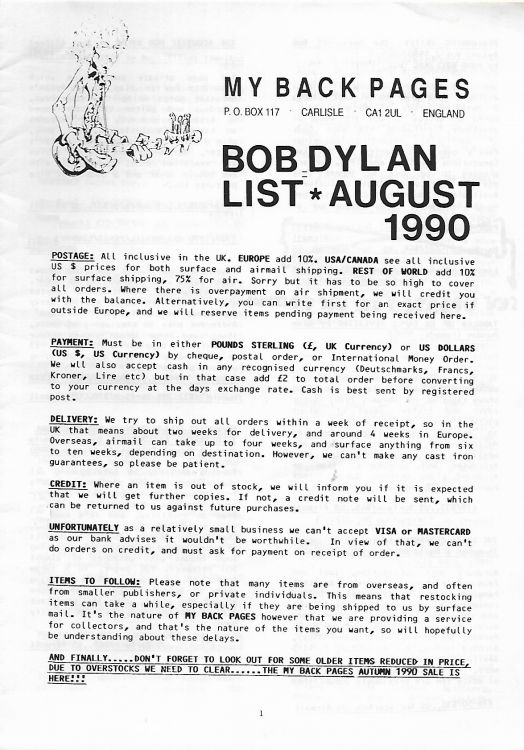 bob dylan My Back Pages catalogue 08 1990