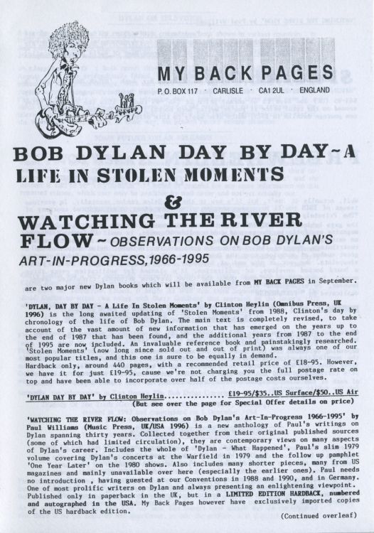 bob dylan My Back Pages catalogue 1986