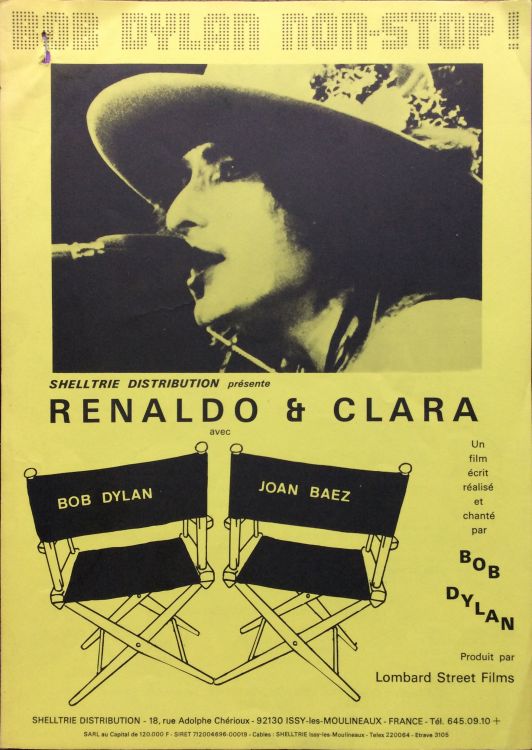 bob dylan Renaldo and Clara film frencn promo for la quinzaine des realisateurs 1978