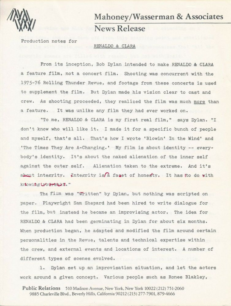 renaldo and clara production notes