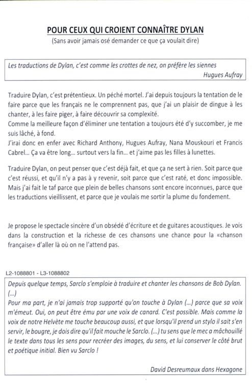 Sarclo Sings Dylan in Avignon