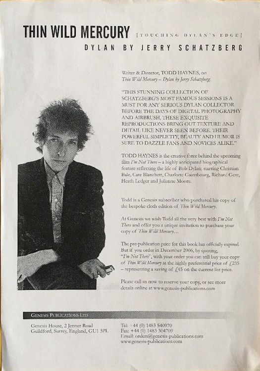 bob dylan genesis leaflet the wild mercury sound 2000