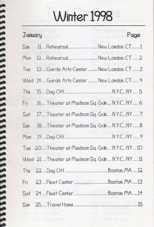 tour itineraries winter 1998 page 1 bob dylan