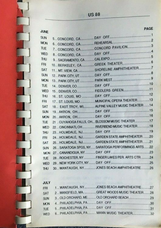 tour itineraries July 1988 bob dylan