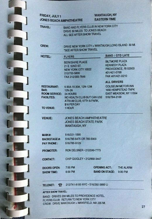 tour itineraries July 1988 bob dylan