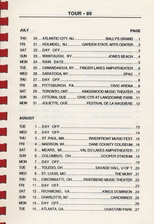 tour itineraries American Tour 1989 bob dylan page 1