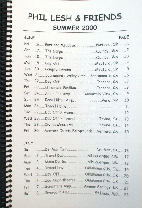 tour itineraries summer 2000 phil lesh bob dylan