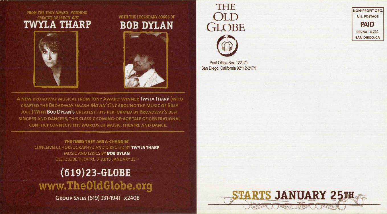 Bob Dylan theater the times they are a-changing card