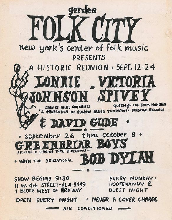 Gerdes Folk City September 1961 flyer