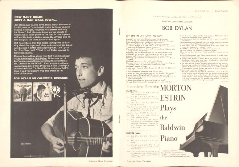 Carnegie Hall 1963 dylan programme