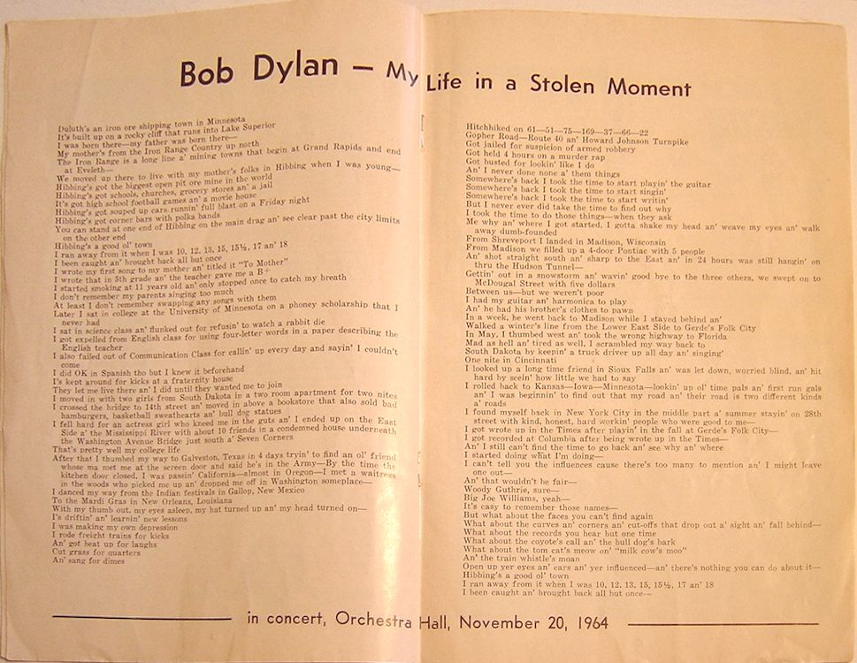 Bob Dylan chicago 20 november 1964 programme 2