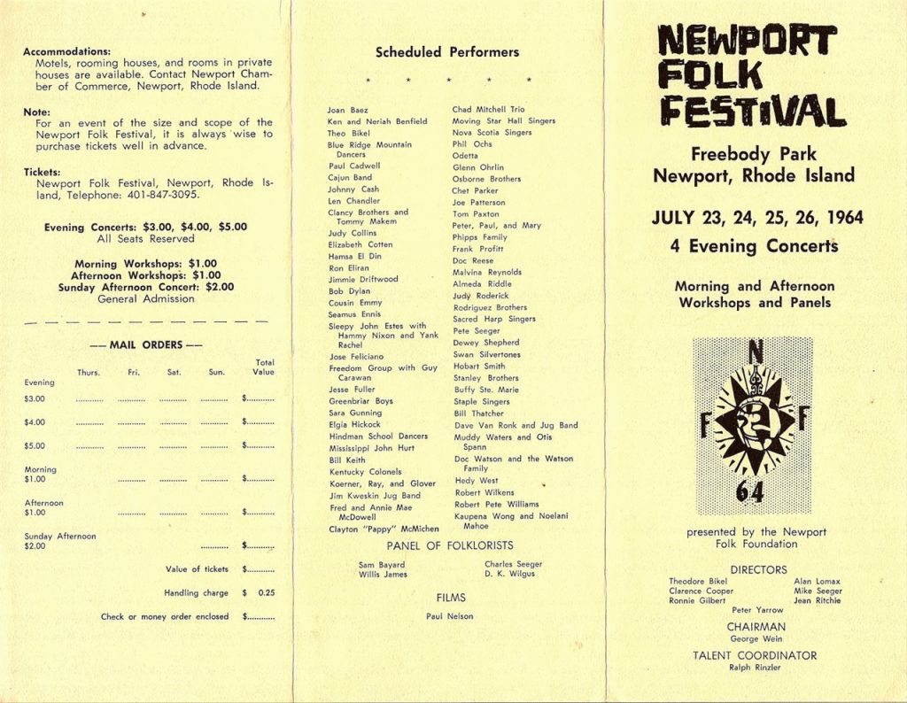 Newport Folk Festival 1964 Bob Dylan flyer