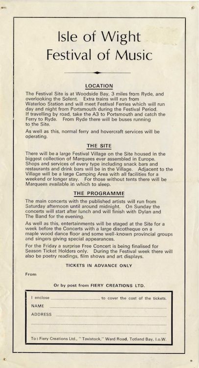 isle of wight 1969 festival handbill back