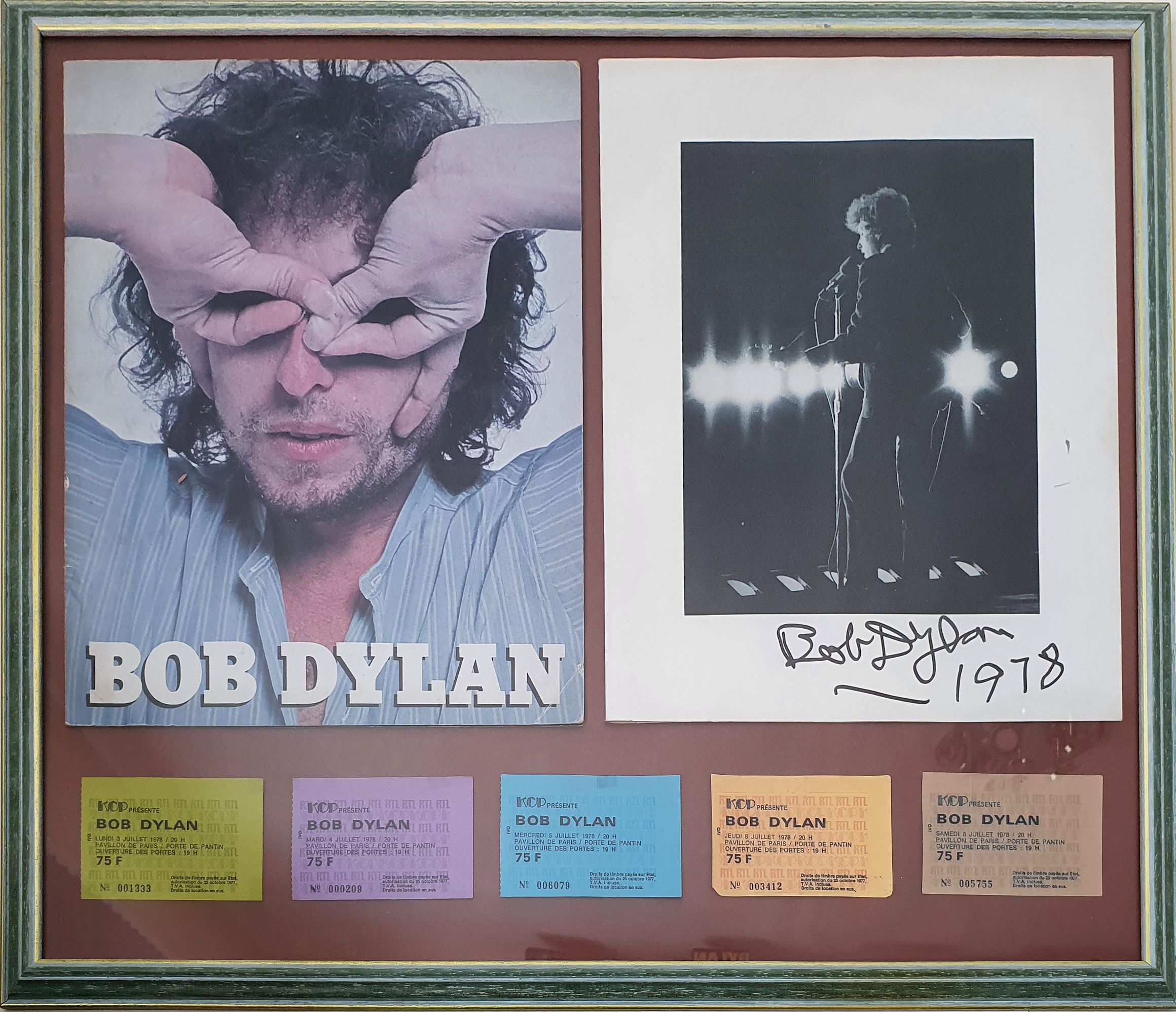 Bob Dylan 1978 signed Programme with Paris 1978 tickets