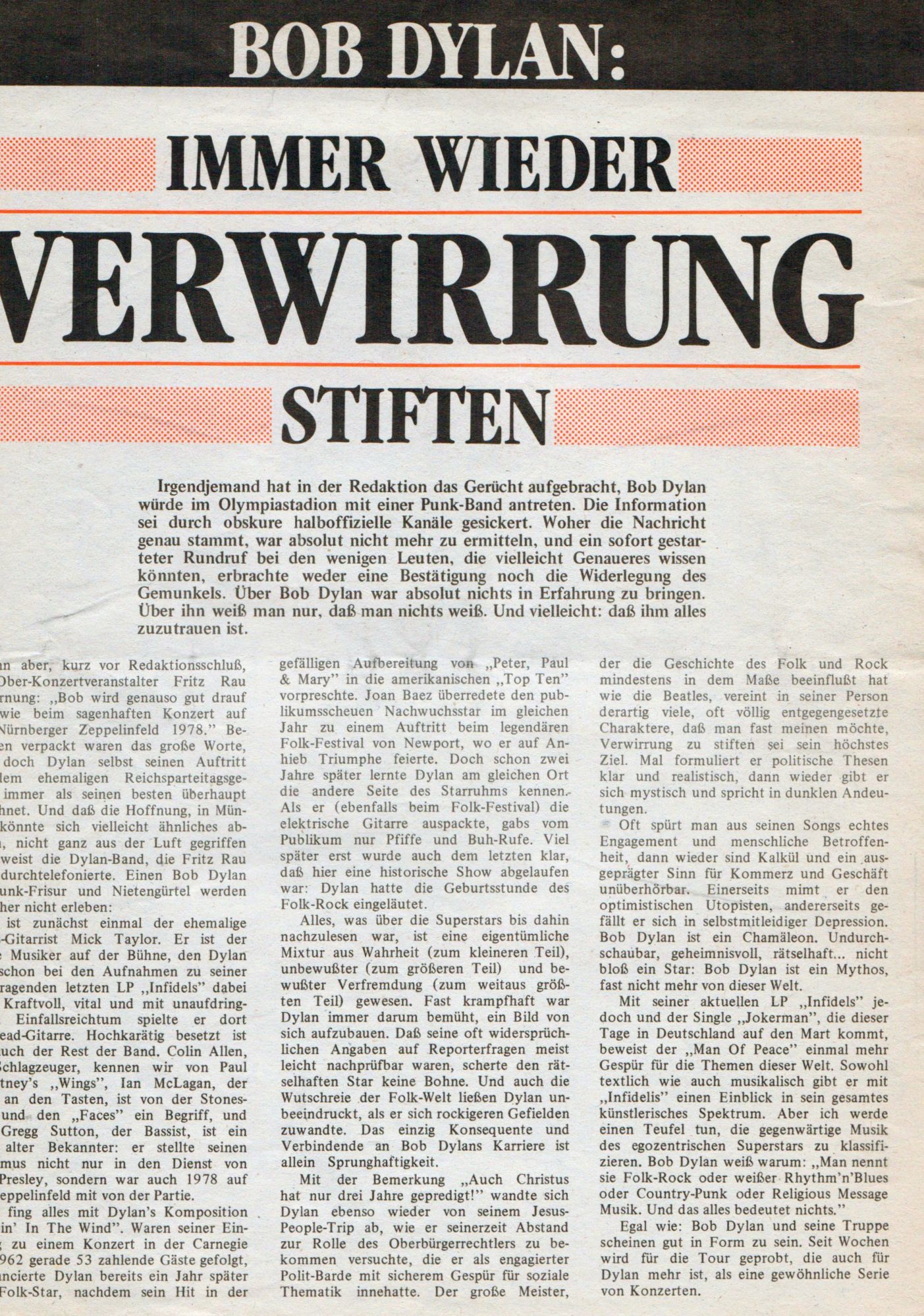 Bob Dylan munich 1984 Programme
