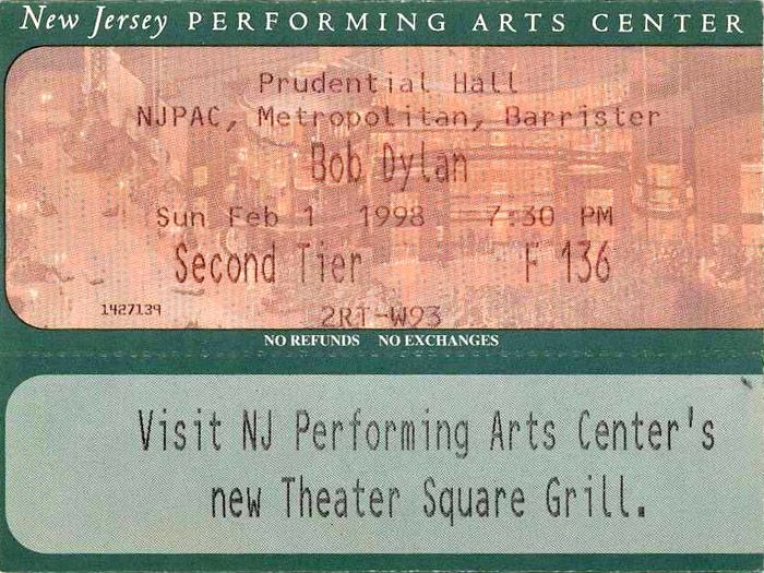 Newark february 1998Bob Dylan programme