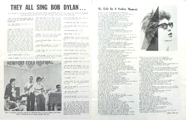Bob Dylan australia 1966 Programme inner 2