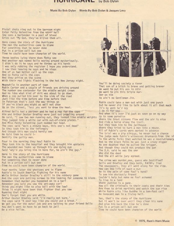 night of the hurricane houston 1976 Bob Dylan Programme