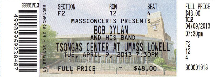 Bob Dylan lowell 2013 concert ticket