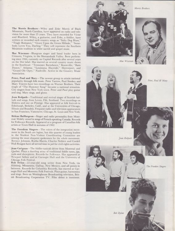 Newport Folk Festival 1963 Bob Dylan Programme inside page 6