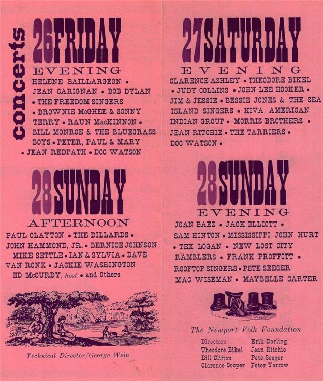 Newport Folk Festival 1963 Bob Dylan leaflet back