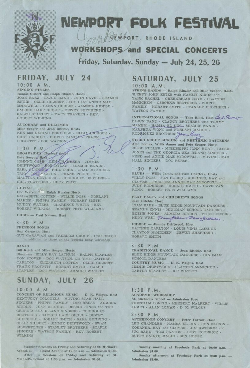 Newport Folk Festival 1964 Bob Dylan leaflet