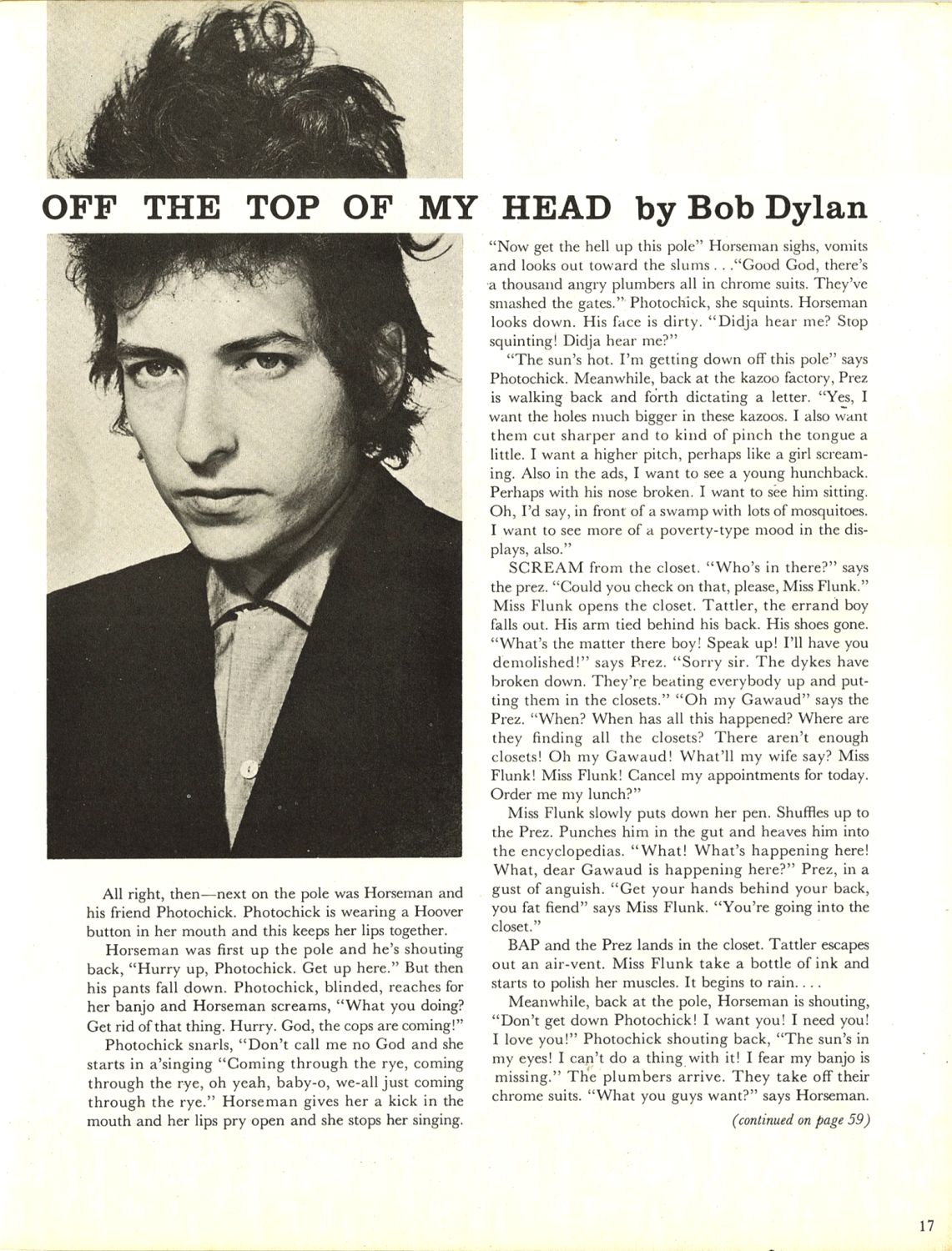 Newport Folk Festival 1965 Bob Dylan Programme inside page 1