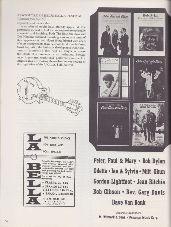 Newport Folk Festival 1965 Bob Dylan Programme inside page 8