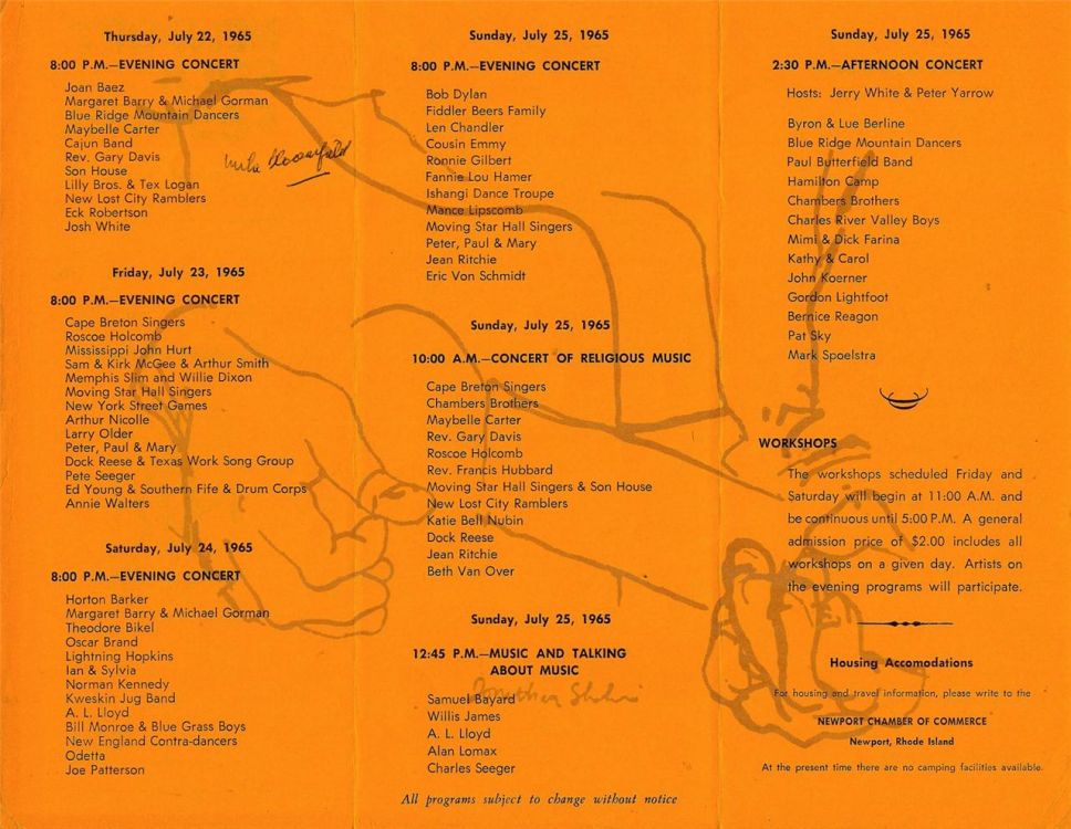 Newport Folk Festival 1965 Bob Dylan leaflet back