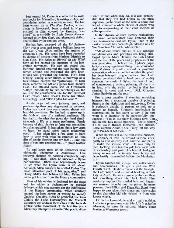 Bob Dylan 1966 UK tour Programme 16