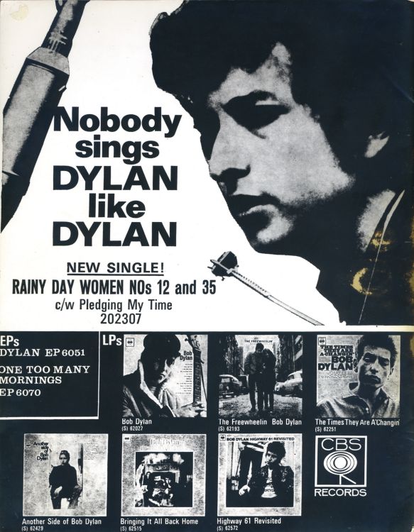 Bob Dylan 1966 UK tour Programme back