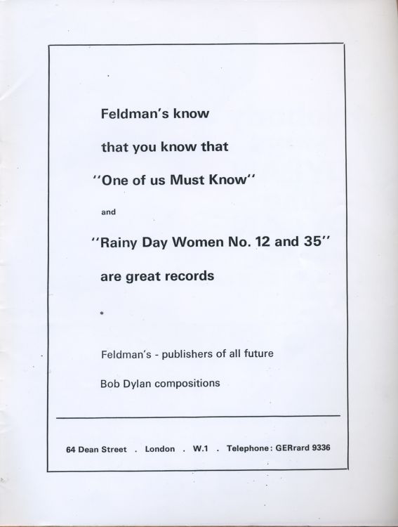 Bob Dylan 1966 UK tour Programme 11